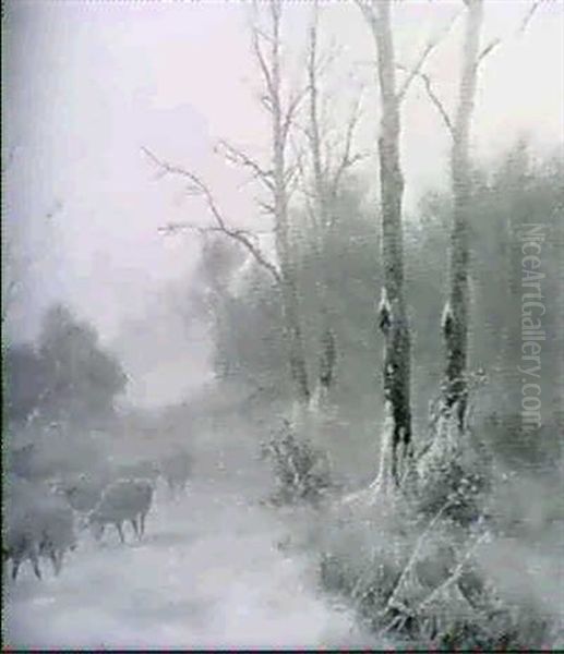 Schafe Im Verschneiten Wald - view 1