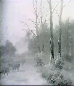 Schafe Im Verschneiten Wald by Ludwig Munthe