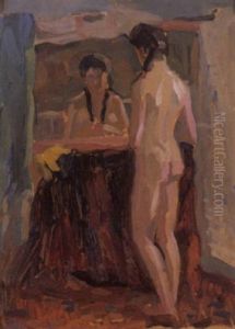 Studio Nude In Mirror by Josephine Mary Muntz Adams