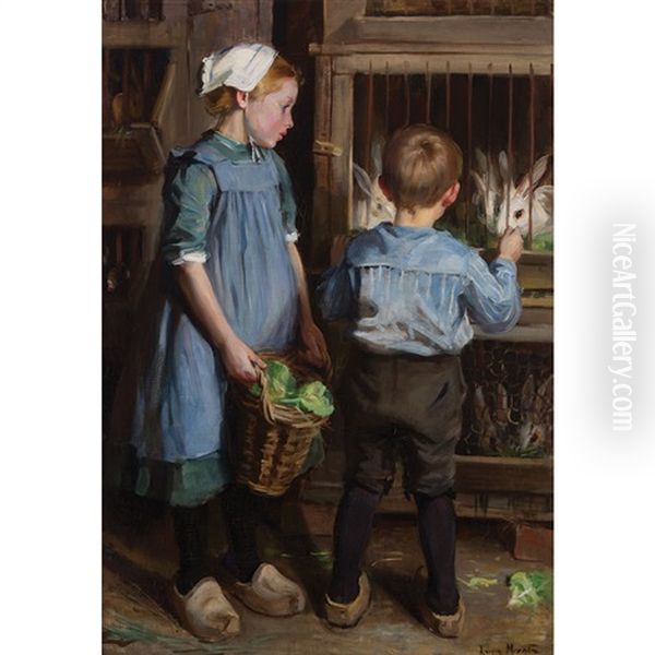 Children Feeding The Rabbits - view 1