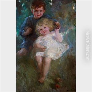 Portrait Study Of Two Children In An Orchard by Laura Adeline Muntz-Lyall