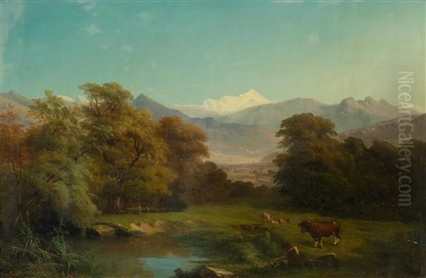 Le Mont Blanc Avec Etang Et Vaches Au Premier Plan - view 1