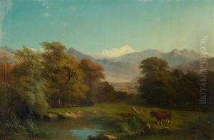 Le Mont Blanc Avec Etang Et Vaches Au Premier Plan by Jean-Baptiste Muntzberger