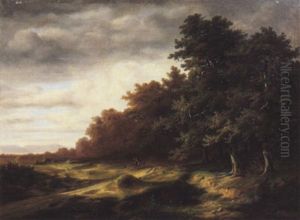 Bewaldete Landschaft Mit Reiter by Jean-Baptiste Muntzberger