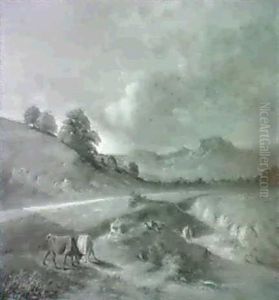Hugellandschaft Mit Vieh by Jean-Baptiste Muntzberger