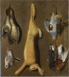 A Still Life Of A Hare, Game And Songbirds by Jacobus Biltius