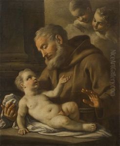 San Francesco Da Cantalice Con Il Bambino by Francesco de Mura