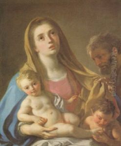 The Holy Family With The Infant Saint Joseph The Baptist by Francesco de Mura