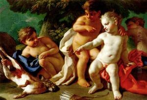 Putti With A Parrot And Other Birds