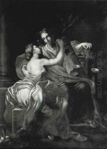 Personifications Of Plenty And Justice Embracing by Francesco de Mura