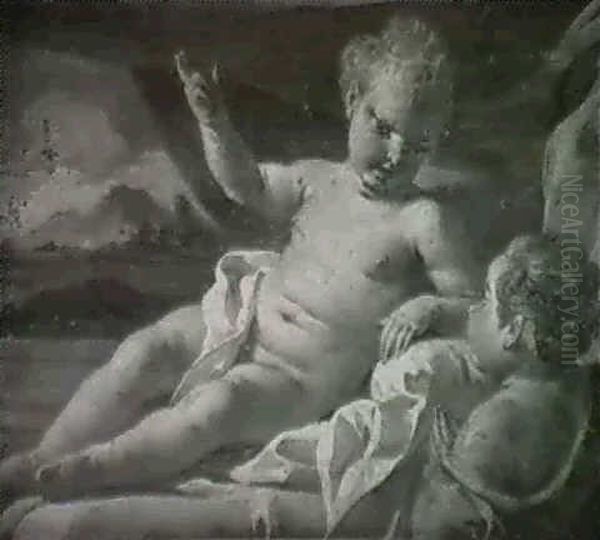The Infant Christ Child And The Infant Saint John The Baptist, In A Draped Interior, A Landscape Beyond - view 1