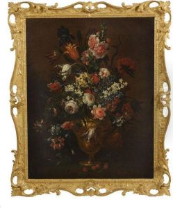Still Life Of Spring Flowers In A Brass Urn by Bartolommeo Bimbi
