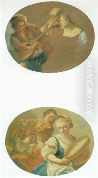 A Study Of A Boy Playing A Mandolin For Two Women - view 1
