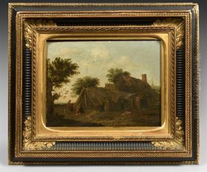 Chaumiere Avec Famille De Paysans Et Animaux by Emanuel Murant