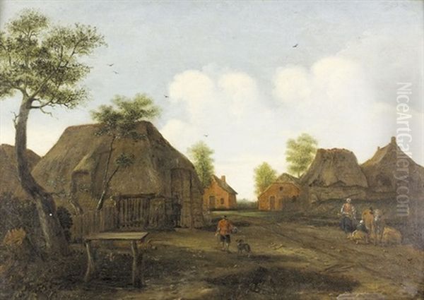 Sommerliche Dorfpartie Mit Bauern Und Vieh - view 1