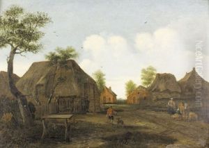 Sommerliche Dorfpartie Mit Bauern Und Vieh by Emanuel Murant