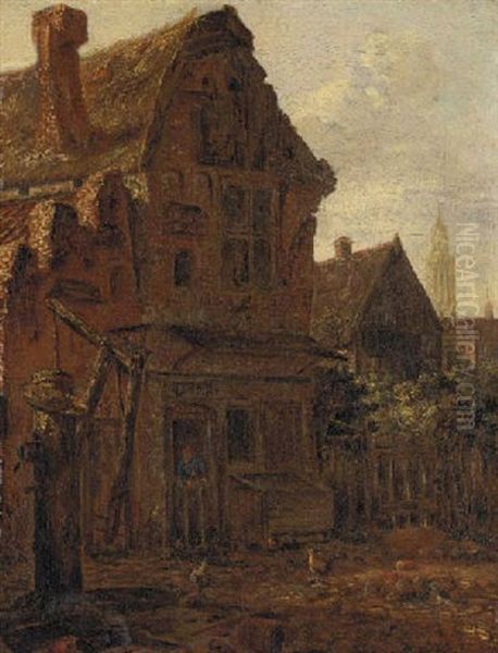 A Courtyard Scene With A Peasant At The Door Of A House - view 1