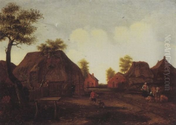 A Village Road With Peasants And Their Livestock - view 1