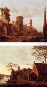 A Horseman With A Beggar Near Ruins Of A Fortified Fort