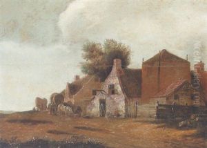 A Horse And Cart Halted Outside A Village Inn by Emanuel Murant