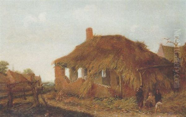 A Gypsy Woman With Travellers By A Ruined Barrn In A Landscape - view 1