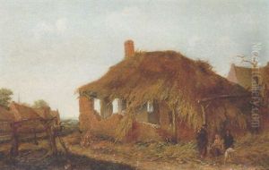 A Gypsy Woman With Travellers By A Ruined Barrn In A Landscape by Emanuel Murant