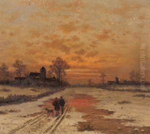 Abendspazierung In Winterlicher Landschaft