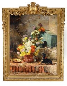 Bouquet De Fleur Et Petit Chien by Euphemie Muraton