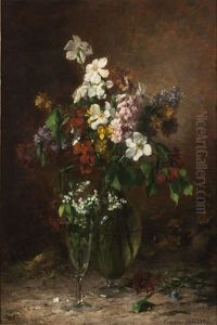 Still Life With Spring Blooms In Glass Vases by Euphemie Muraton