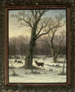 Hirsche Im Winterwald