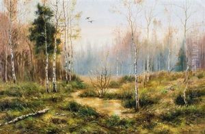 Early Morning - Landscape With Duckes by Vladimir Leodinovitch (Comte de) Muravioff