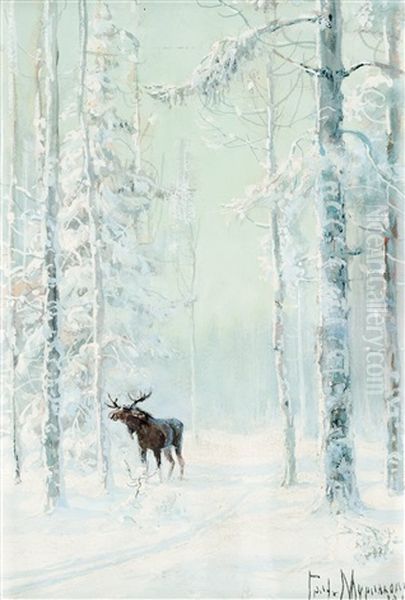 Elk In Cold Winter Landscape - view 1