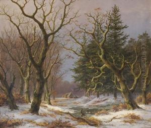 Paysage D'hiver Avec Des Canards