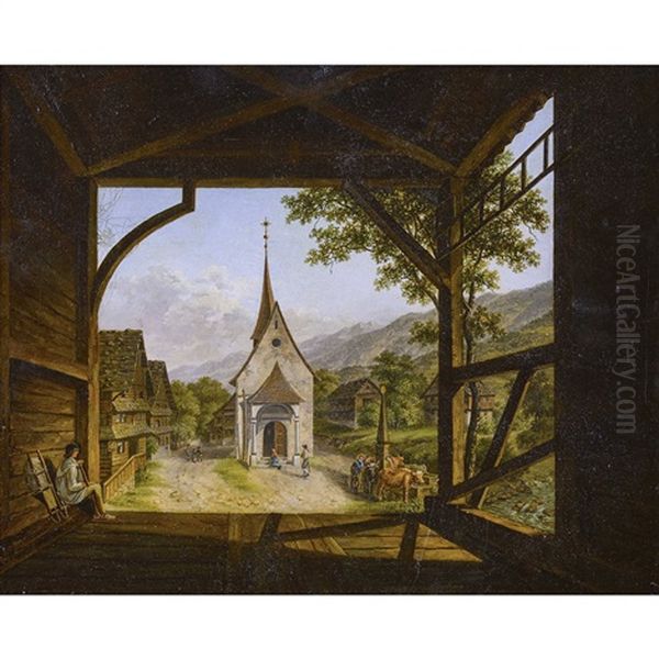 Bauerliche Landschaftspartie Mit Einer Kapelle - view 1