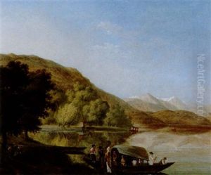 Seelandschaft Mit Fahrboot Und Personen by Heinrich Murer