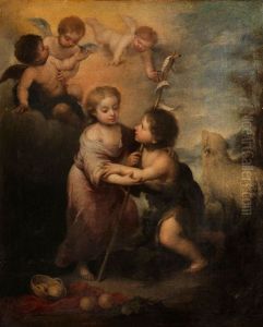Das Jesuskind Und Der Johannesknabe by Bartolome Esteban Murillo