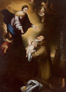 Der Heilige Felix Von Cantalice Empfiehlt Den Jesusknaben Der Madonna
