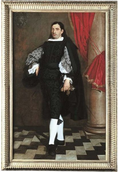 Portrait Of A Nobleman, Full-length, In A Black Doublet And Cloak, Holding Gloves (in Collab. W/studio Of Bartolome Esteban Murillo) - view 1