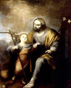 Der Jesusknabe Mit Dem Heiligen Josef In Einer Landschaft