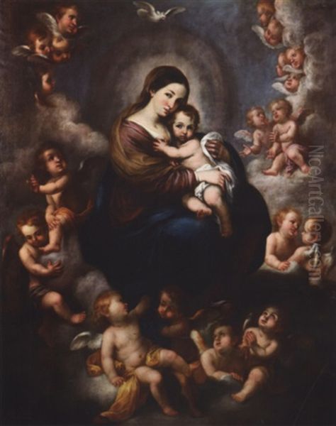 Vierge A L'enfant Entouree D'angelots - view 1