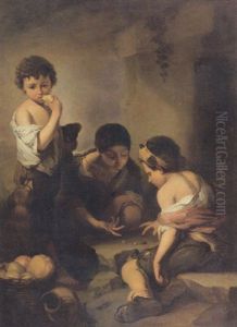 Boys Playing Dice By The Foot Of The Tree