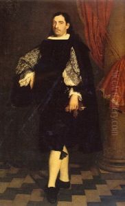 Portrait Of A Gentleman Wearing A Black Doublet And Cloak, Holding Gloves by Bartolome Esteban Murillo