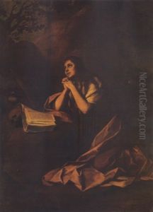 The Penitent Magdalen In Prayer In A Mountainous Landscape by Bartolome Esteban Murillo
