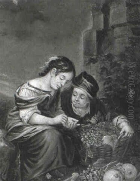 Two Children With A Basket Of Grapes - view 1