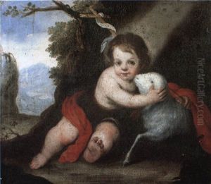The Infant St. John The Baptist With A Lamb In A Landscape by Bartolome Esteban Murillo