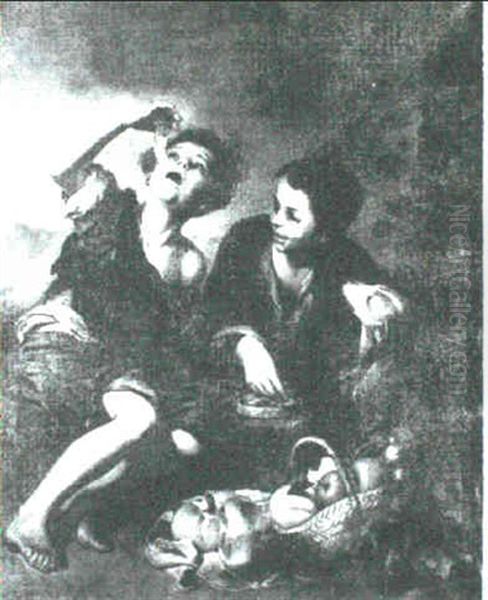 Two Young Boys Eating Cakes - view 1