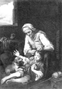 An Old Woman Grooming A Young Boy