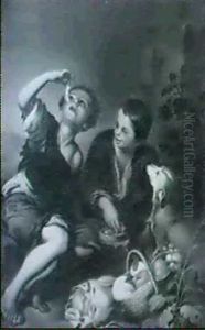 Boys Eating Fruit With Donkey Onlooking by Bartolome Esteban Murillo