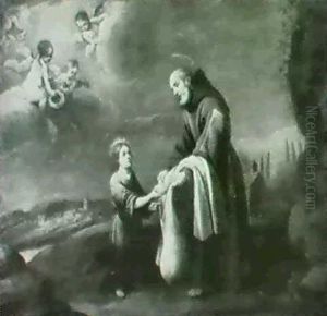 Saint Felix Of Cantalice Recieving A Loaf From The Christ Child by Bartolome Esteban Murillo