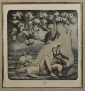 Adam Und Eva Mit Stier Und Apfelbaum. 1978. by Heinrich Binde